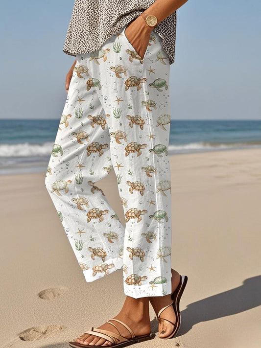 Women's Beach Turtle Print Casual Pants