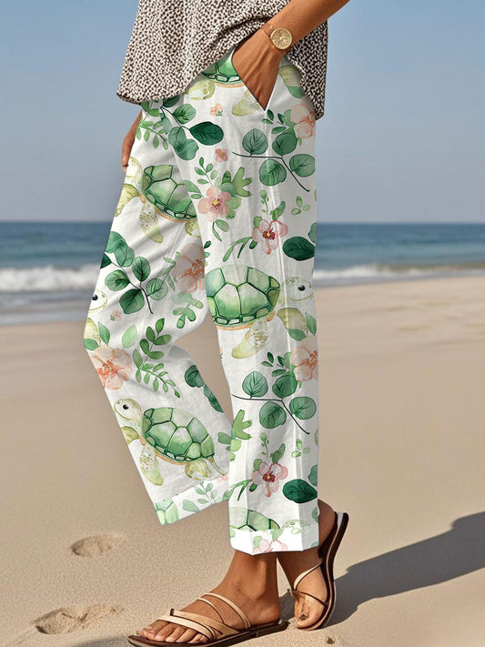 Women's Beach Turtle Print Casual Pants