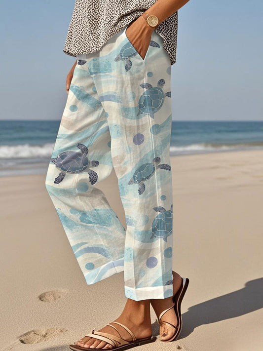 Women's Beach Turtle Print Casual Pants
