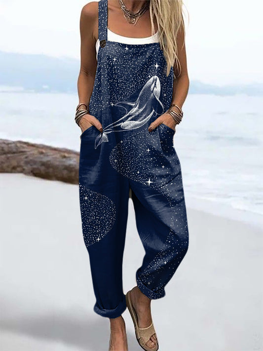 Women's Animal Art Print Casual Overalls Wide Leg Pants