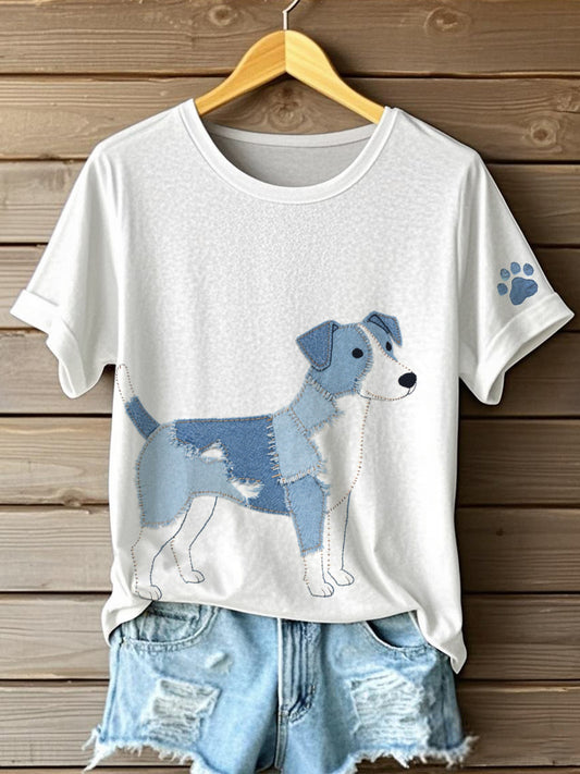 Women's Jack Russell Terrier Pattern Patchwork Art T-Shirt