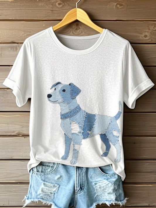 Women's Jack Russell Terrier Pattern Patchwork Art T-Shirt