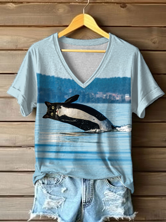 Women's Funny Cat Print Casual T-Shirt