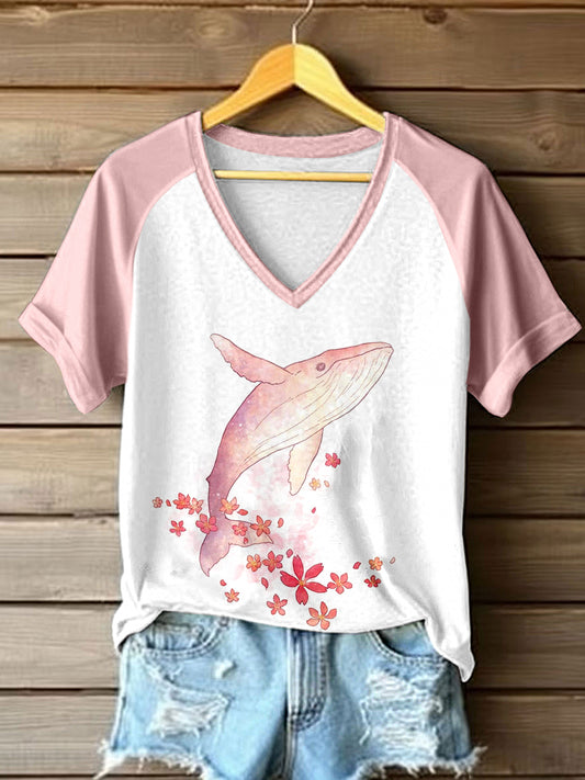 Women's Cute Whale Art Print T-Shirt