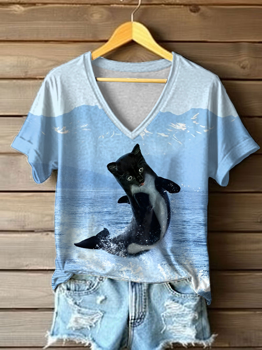 Women's Funny Cat Print Casual T-Shirt