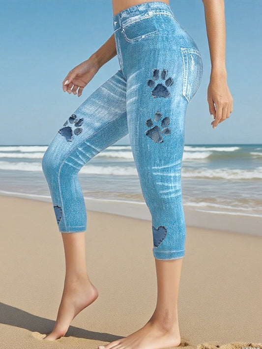Women's Denim Paw Cropped leggings