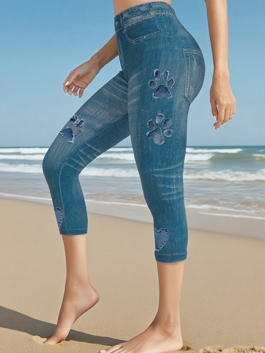 Women's Denim Paw Cropped leggings