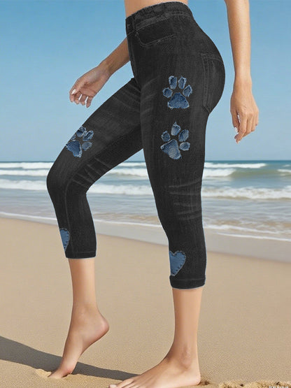 Women's Denim Paw Cropped leggings