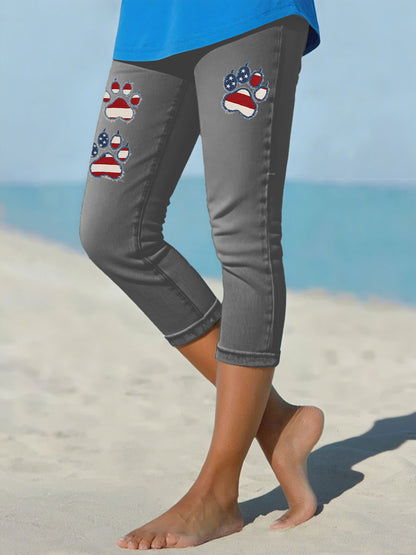 Women's Independence Day Denim Cat's Paw Stretch cropped leggings