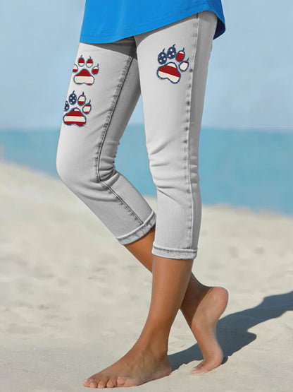 Women's Independence Day Denim Cat's Paw Stretch cropped leggings