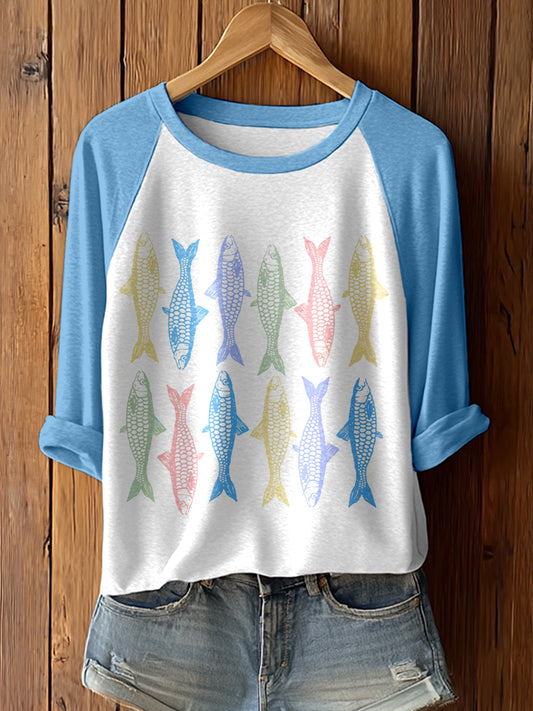 Women's Colorful Sardines Art Print T-shirt