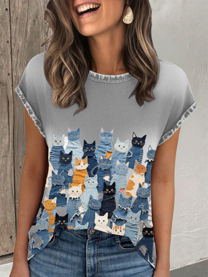 Women's denim cat T-shirt