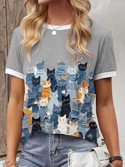 Women's denim cat T-shirt