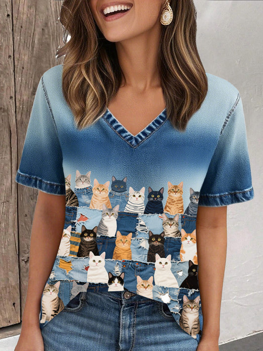 Women's denim cat T-shirt
