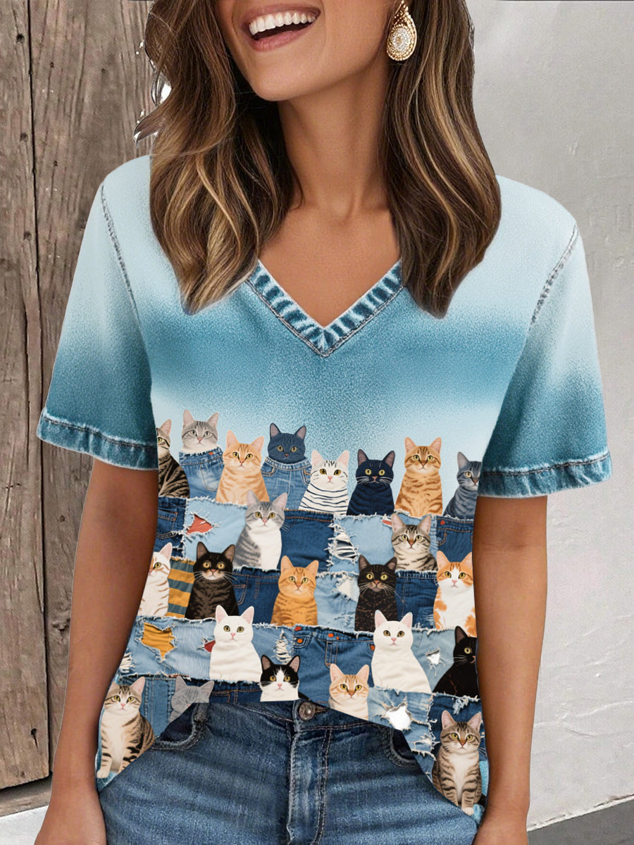 Women's denim cat T-shirt
