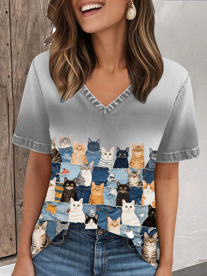 Women's denim cat T-shirt