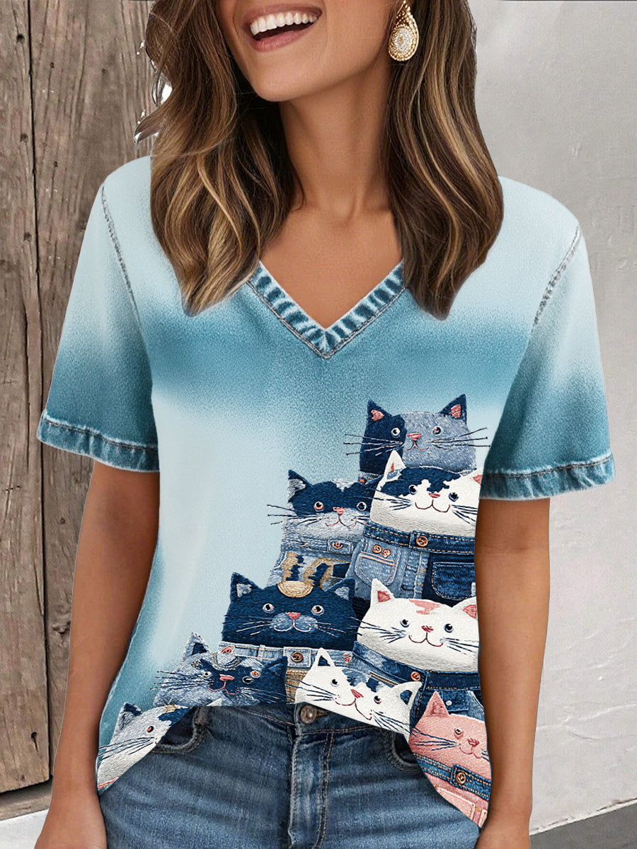 Women's denim cat T-shirt