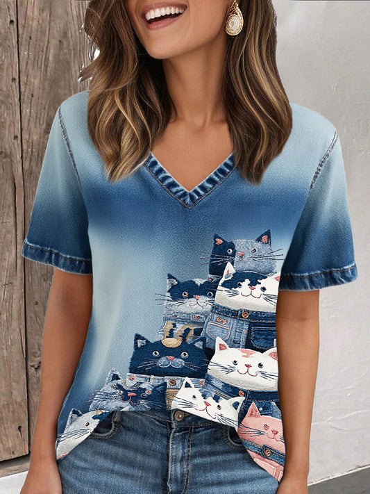 Women's denim cat T-shirt