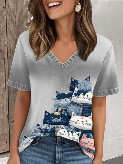 Women's denim cat T-shirt