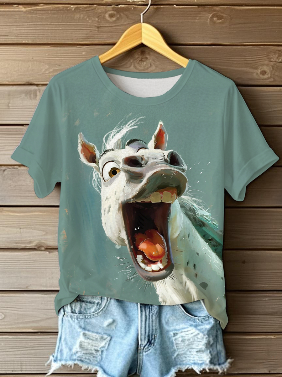 Women's Funny Donkey Print Casual T-Shirt