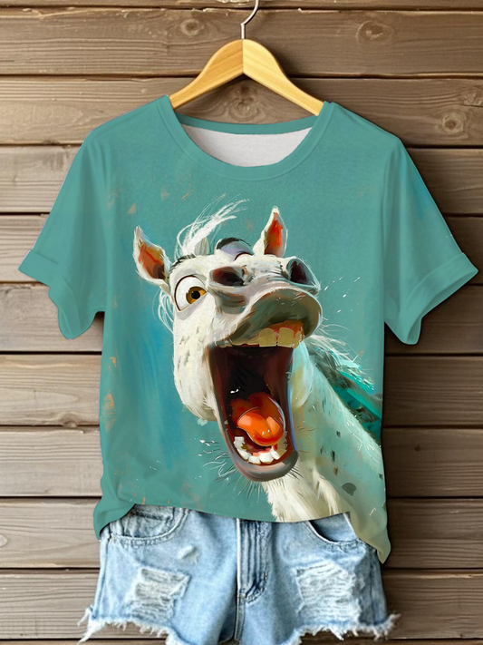 Women's Funny Donkey Print Casual T-Shirt