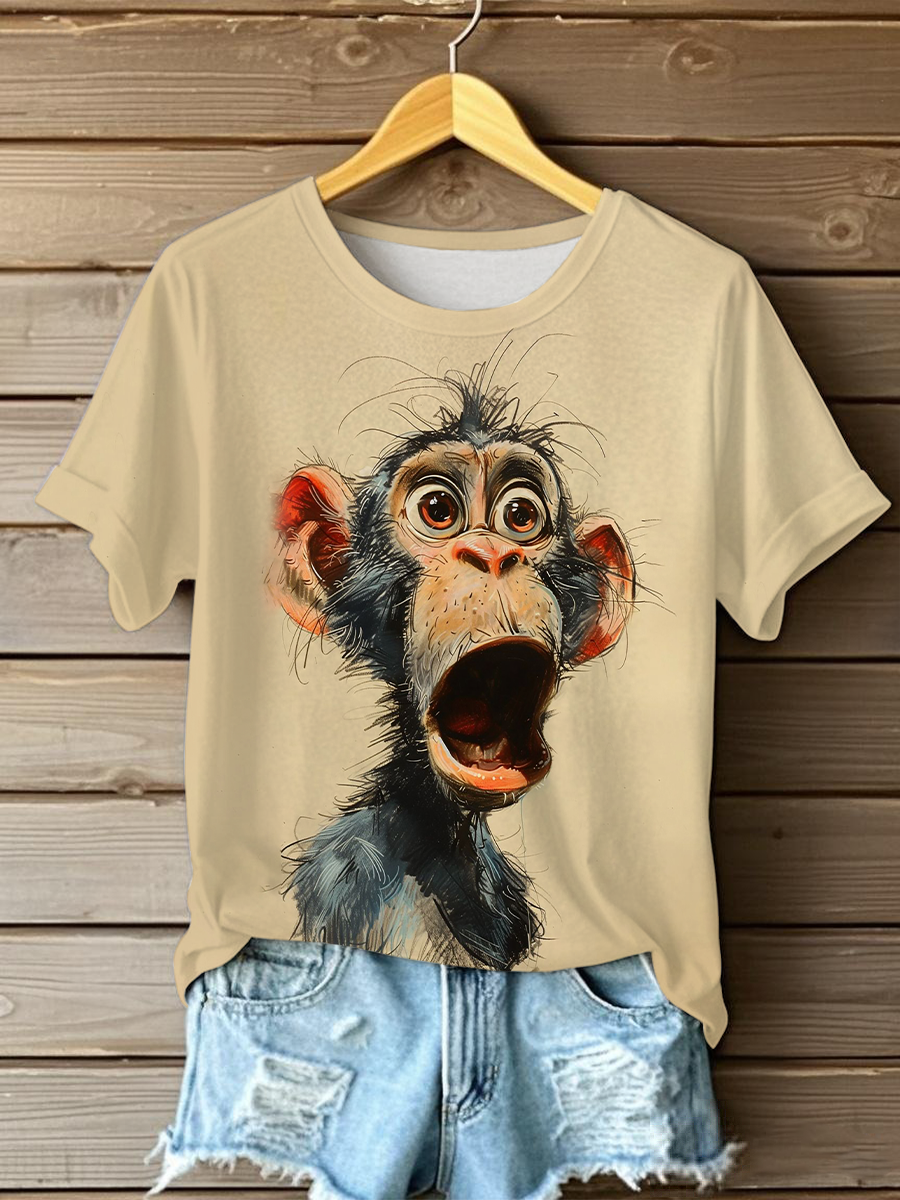 Women's Funny Monkey Print Casual T-Shirt