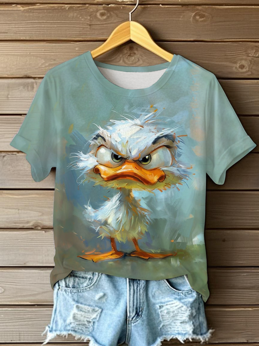 Women's Funny Duck Print Casual T-Shirt