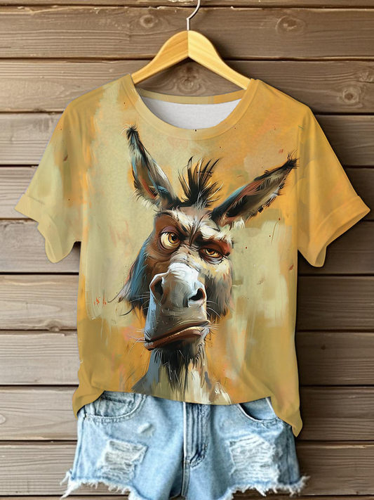 Women's Funny Donkey Print Casual T-Shirt