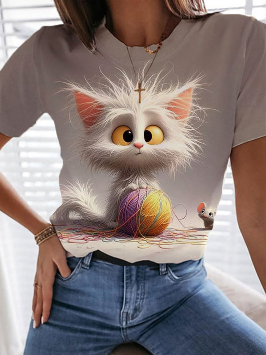 Women's Cute Cat Print Casual T-shirt