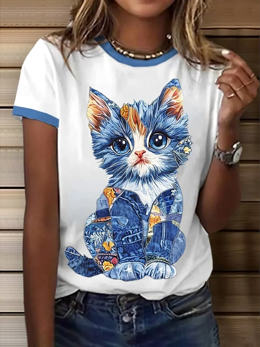 Women's Cute Cat Print Casual T-shirt