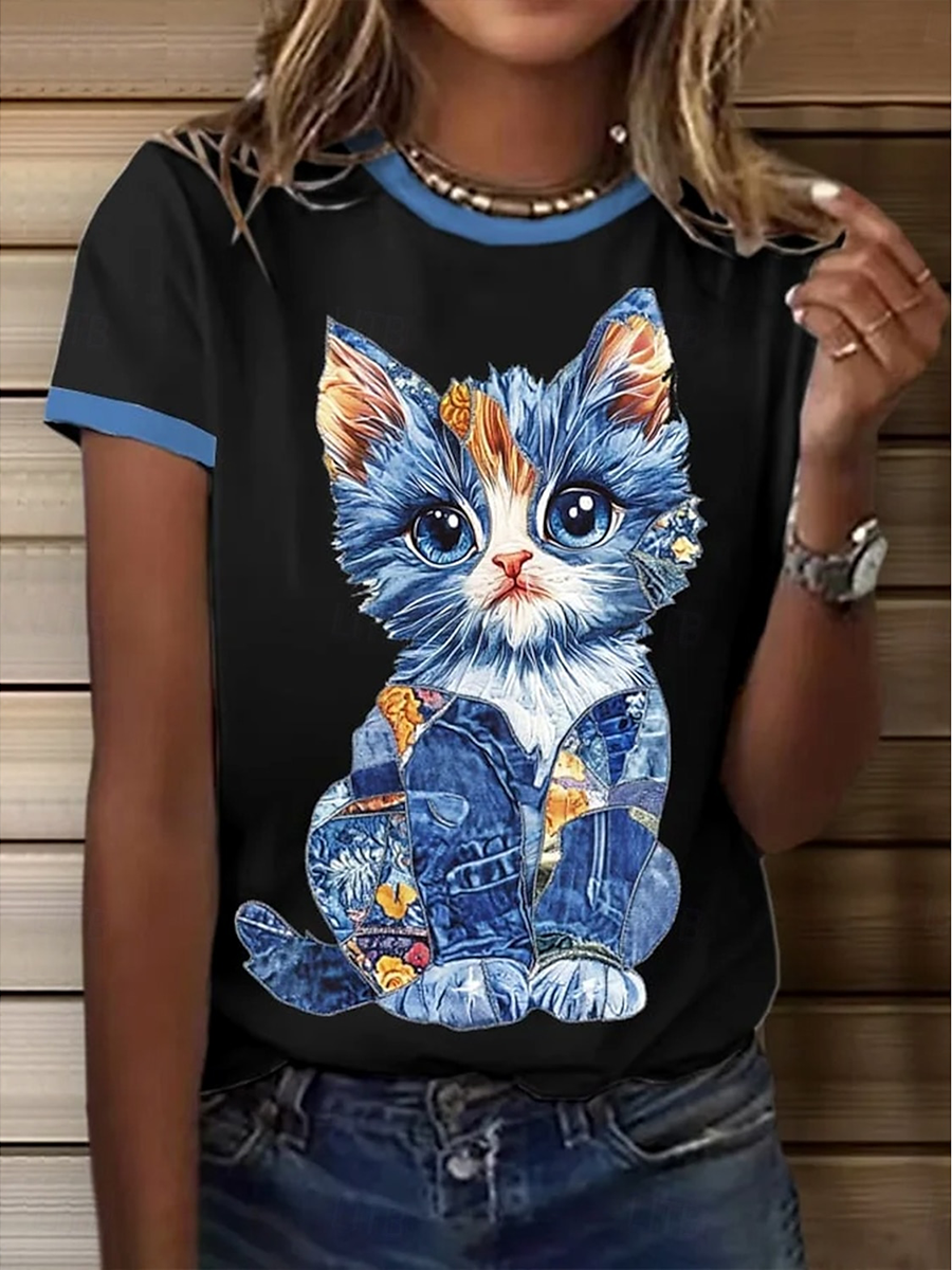 Women's Cute Cat Print Casual T-shirt