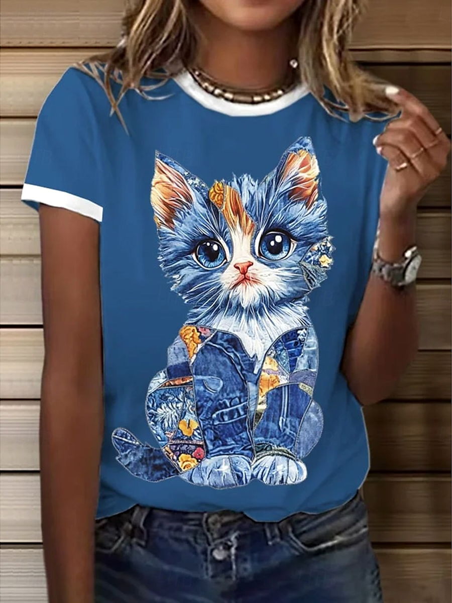 Women's Cute Cat Print Casual T-shirt