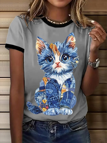 Women's Cute Cat Print Casual T-shirt