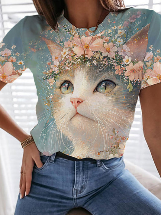 Women's Cute Cat Print Casual T-shirt