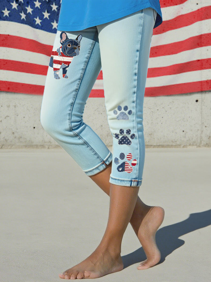 Women's French Bulldog Pattern Patchwork Art Stretch Leggings