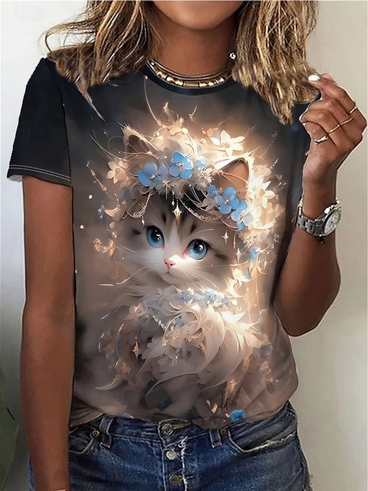 Women's Cute Cat Print Casual T-shirt