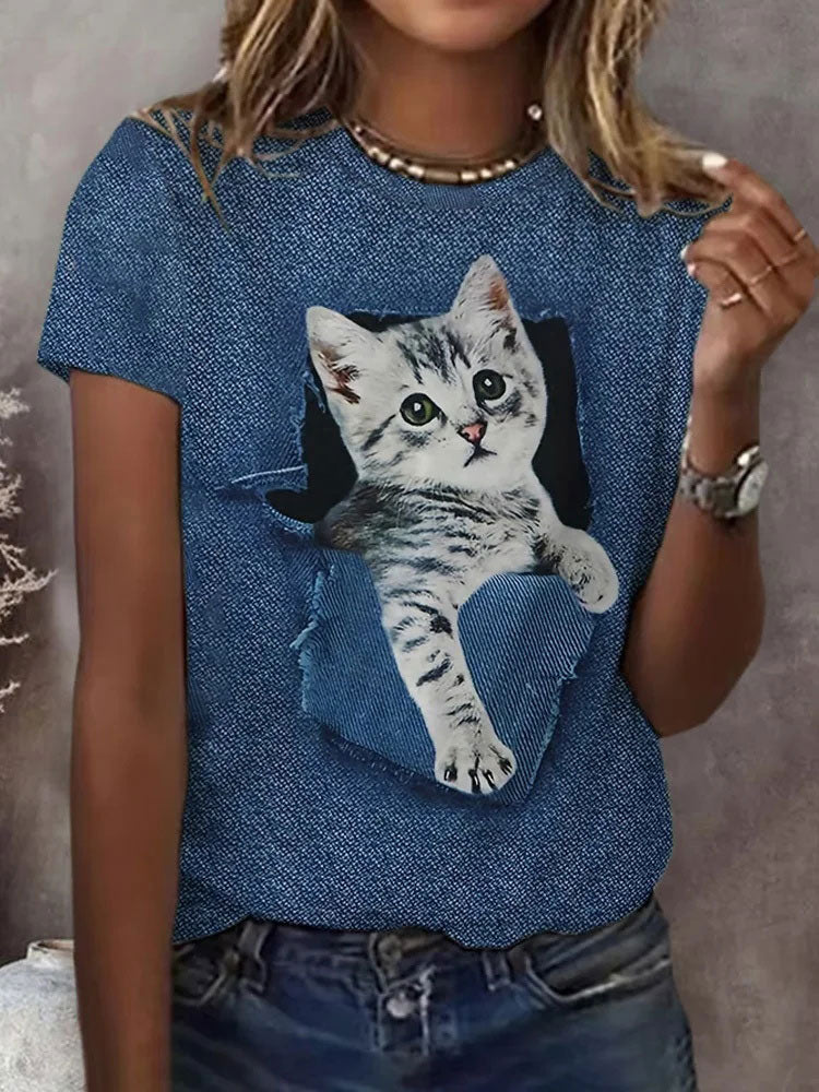 Women's Cute Cat Print Casual T-shirt