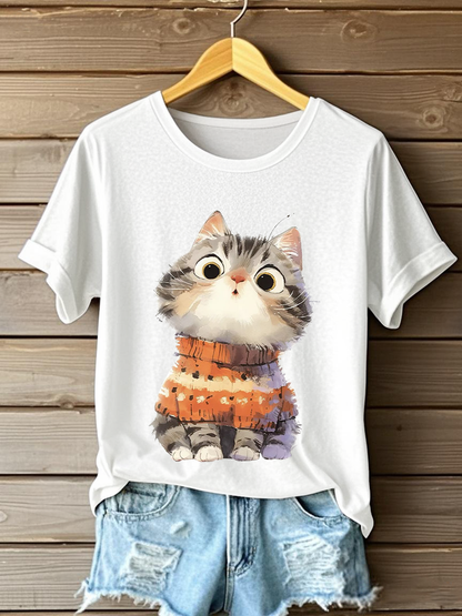Women's Cute Cat Print Casual T-shirt