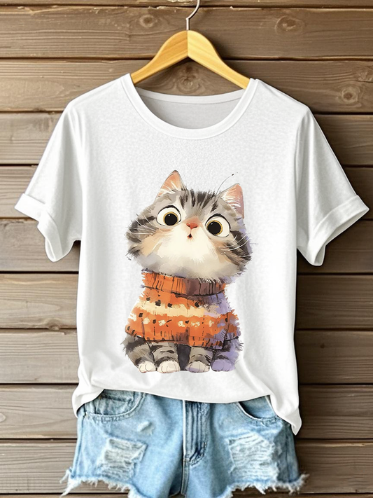 Women's Cute Cat Print Casual T-shirt