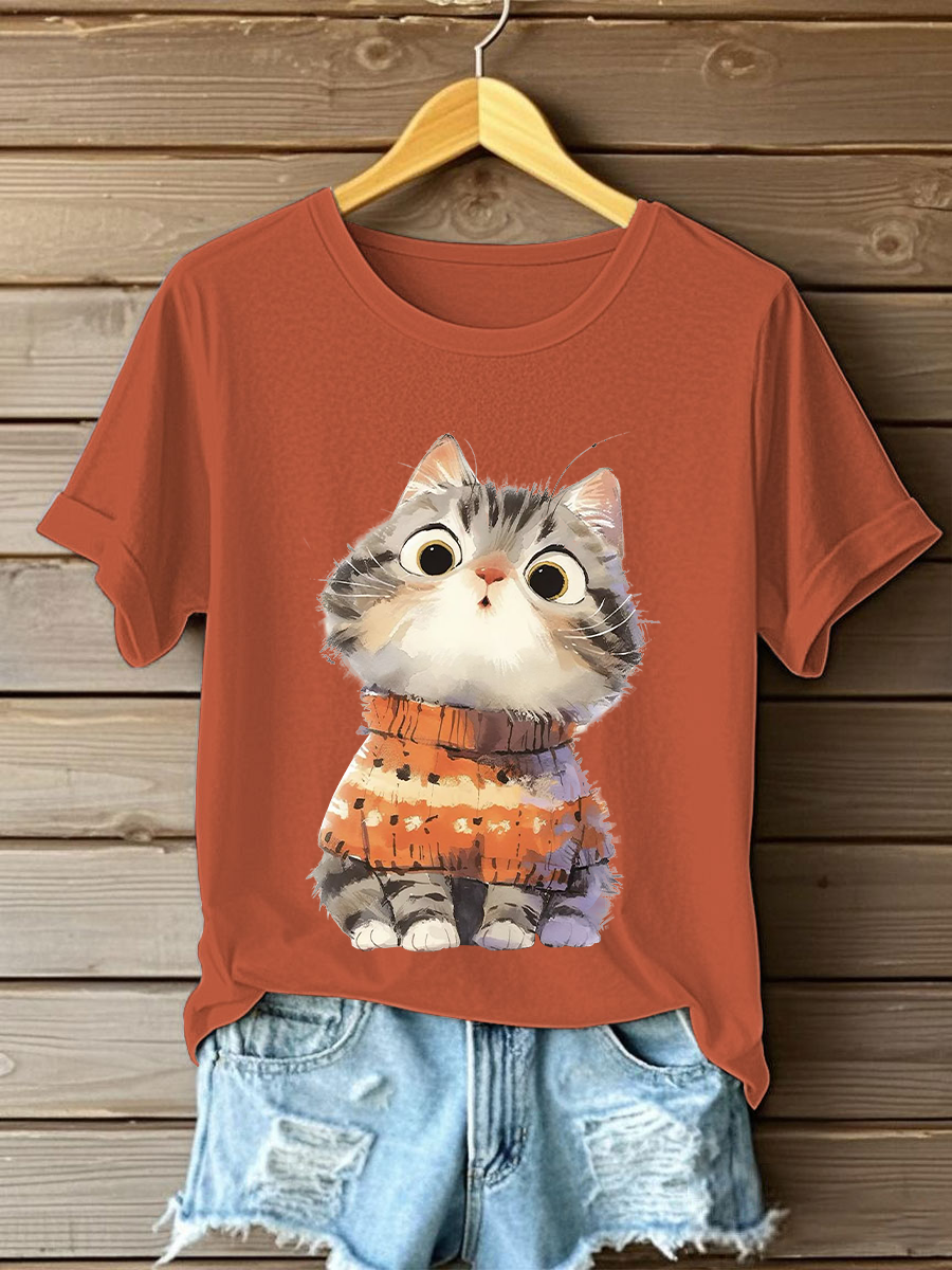 Women's Cute Cat Print Casual T-shirt