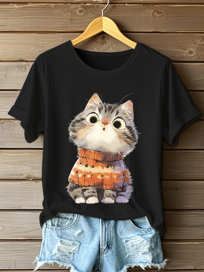 Women's Cute Cat Print Casual T-shirt