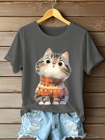 Women's Cute Cat Print Casual T-shirt