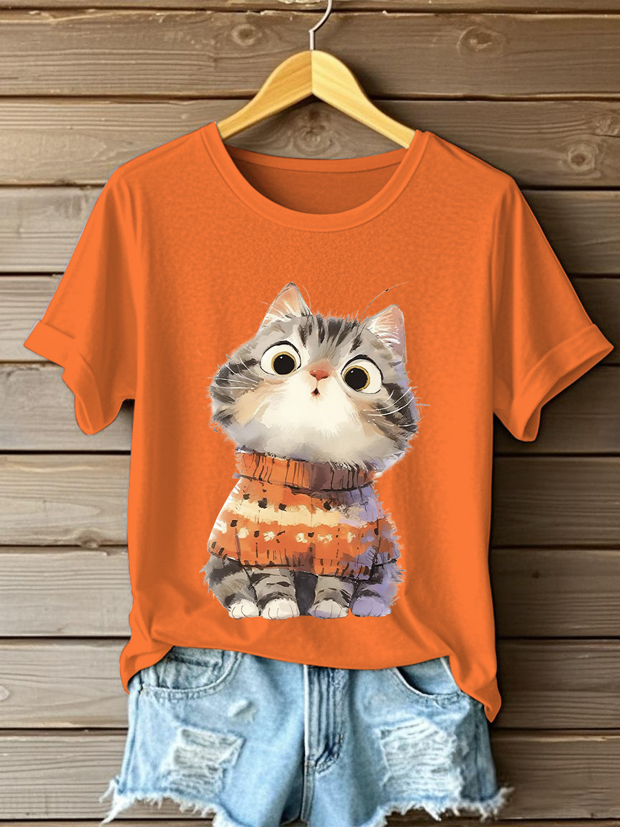 Women's Cute Cat Print Casual T-shirt