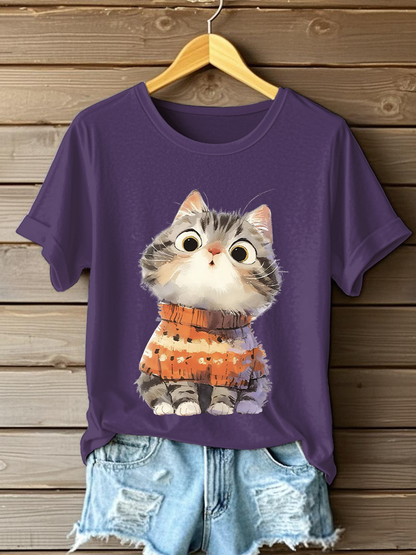 Women's Cute Cat Print Casual T-shirt