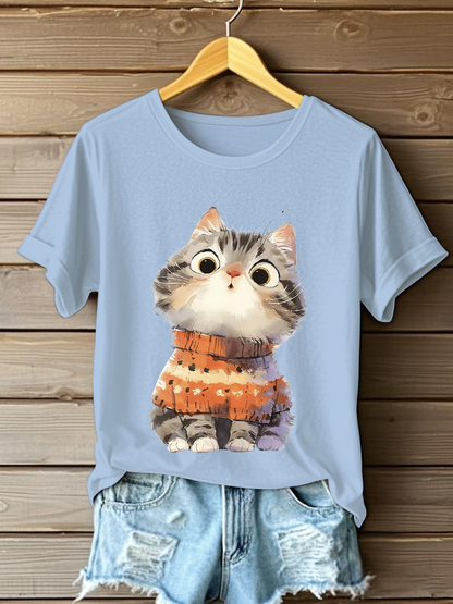 Women's Cute Cat Print Casual T-shirt
