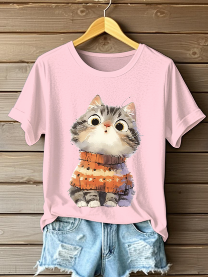 Women's Cute Cat Print Casual T-shirt