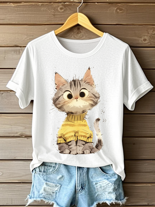 Women's Cute Cat Print Casual T-shirt