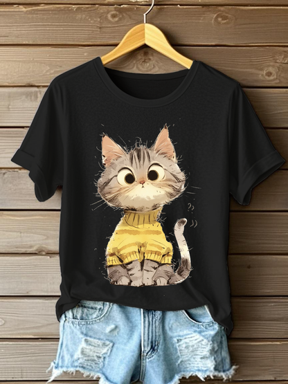 Women's Cute Cat Print Casual T-shirt