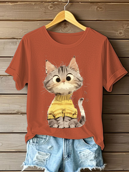 Women's Cute Cat Print Casual T-shirt