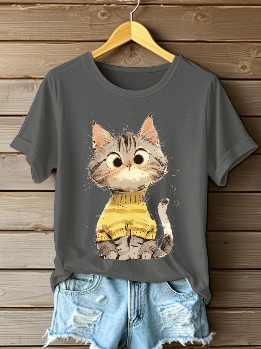 Women's Cute Cat Print Casual T-shirt